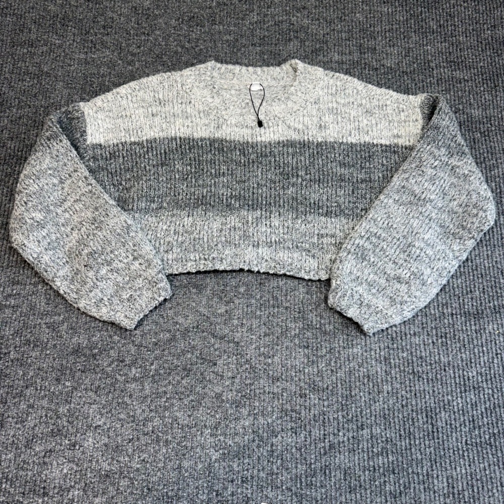 Garage Small Gray Striped Cropped Sweater Colorblock Knit Grunge Minimalist